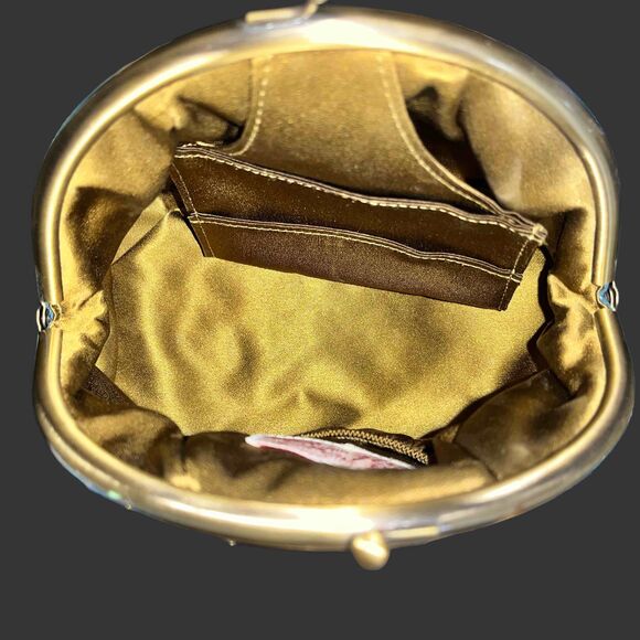 Pat Vini Gorgeous Blue with Gold Appliqué and Embroidery Evening Handbag - Picture 6 of 10